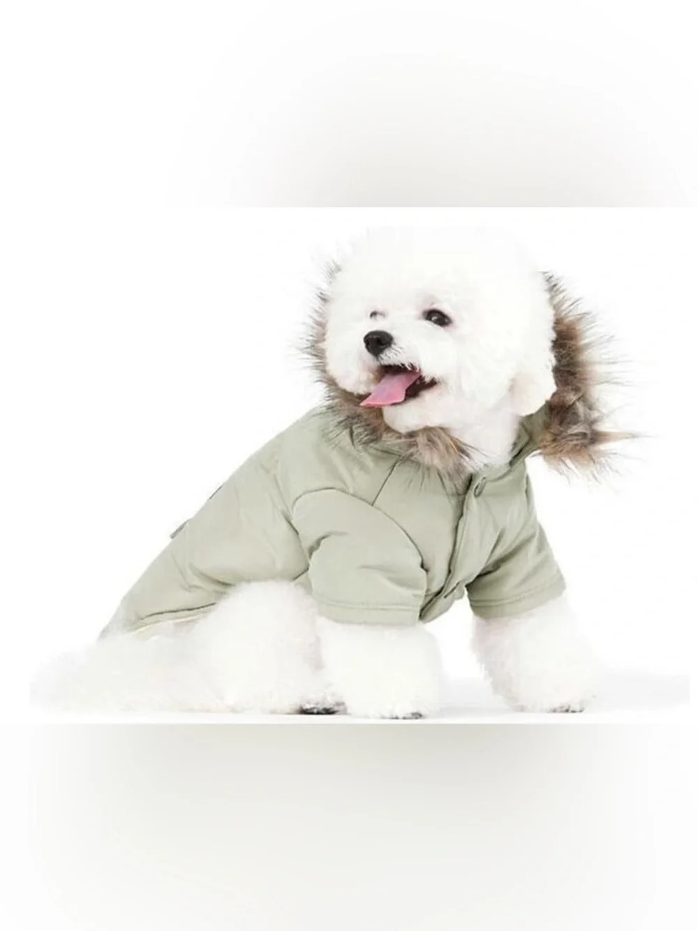 Pet Hooded Puffer Jacket with Faux-Fur Trim in Light Gray